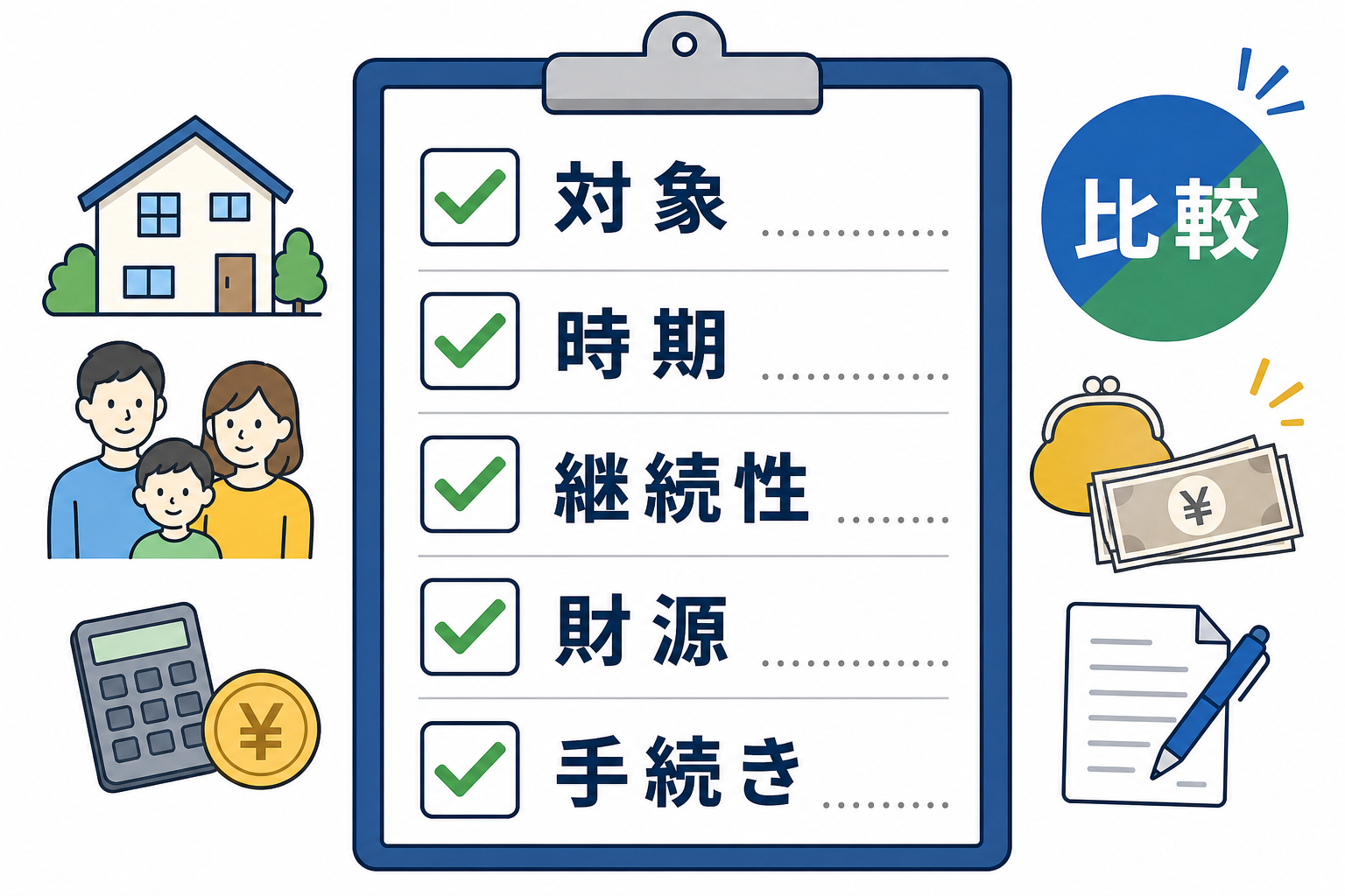 消費税と給付金の公約を対象・時期・財源で比較するチェックリスト