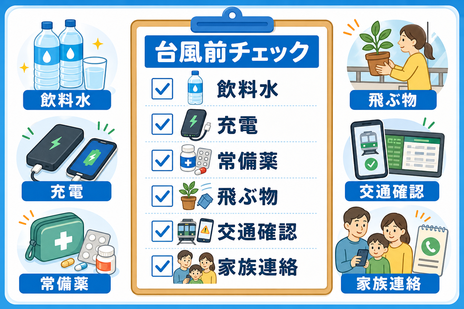 台風接近前に家庭で確認したい備えを一覧化したチェックリスト