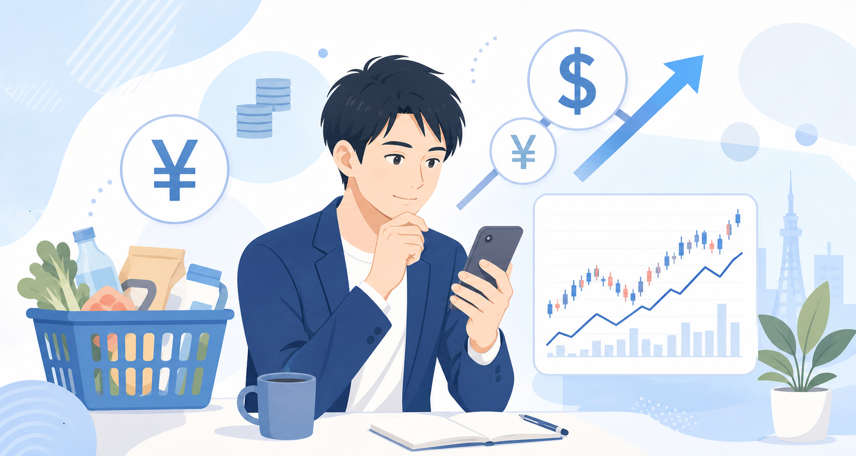 円安と家計と日本株の関係を考える人物のイメージ