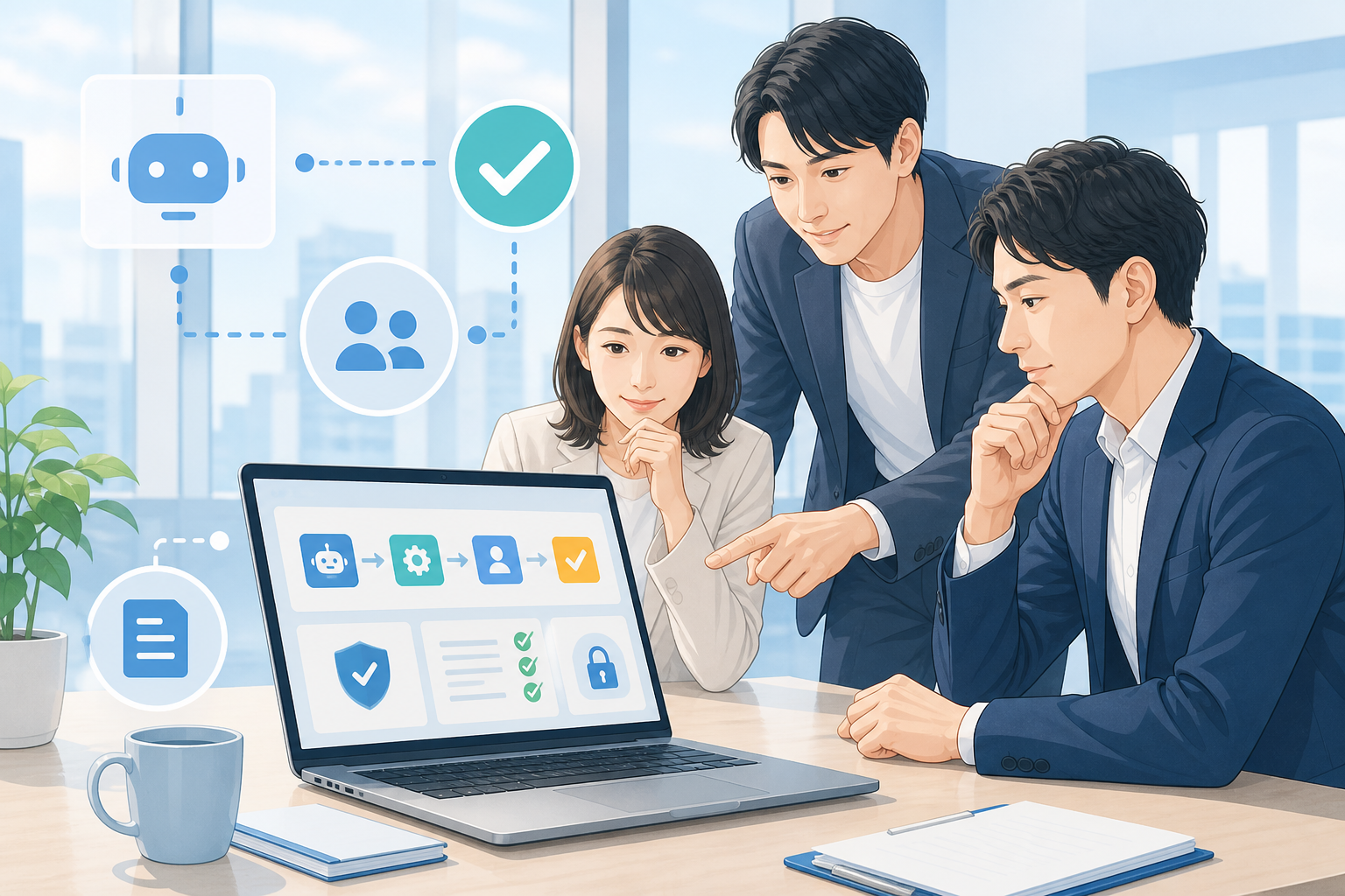 AIエージェントの権限と承認を確認するチームのイメージ