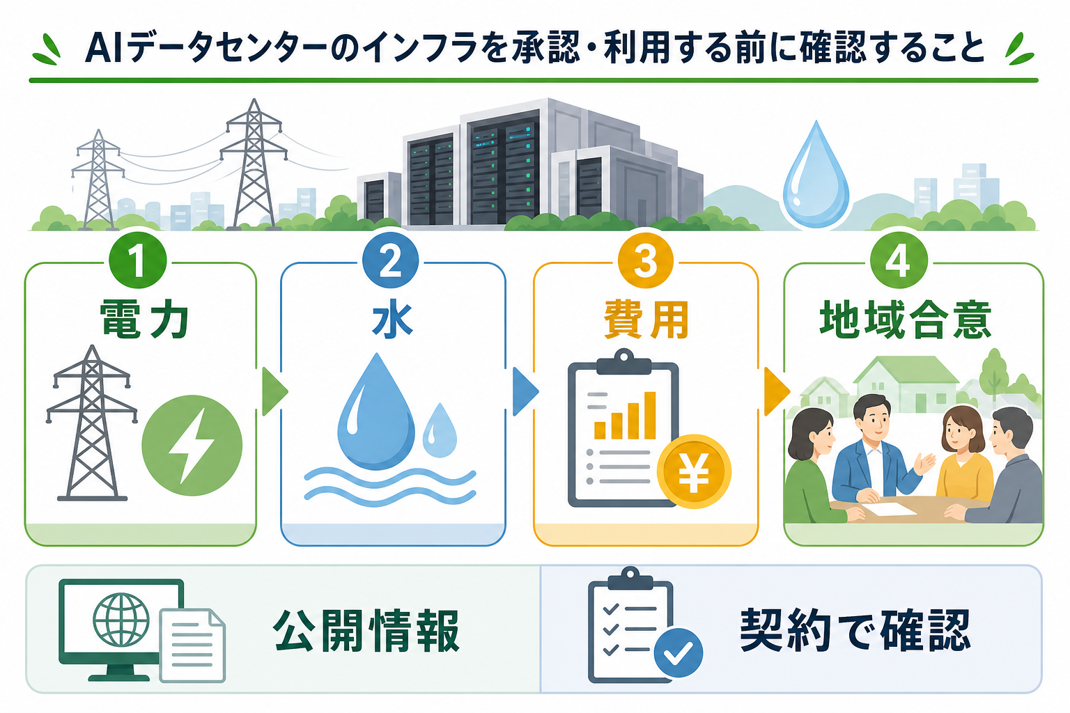 AIデータセンター計画で確認する電力、水、費用、地域合意の流れ
