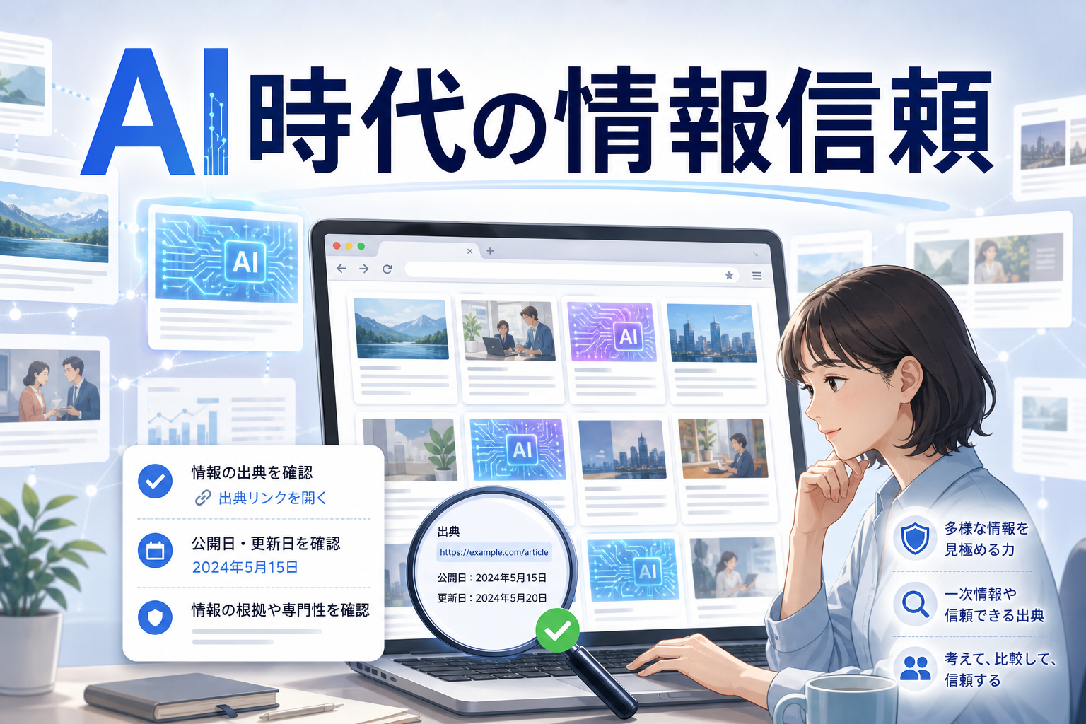 AI生成コンテンツが増えるWebで情報の信頼性を確認する画面