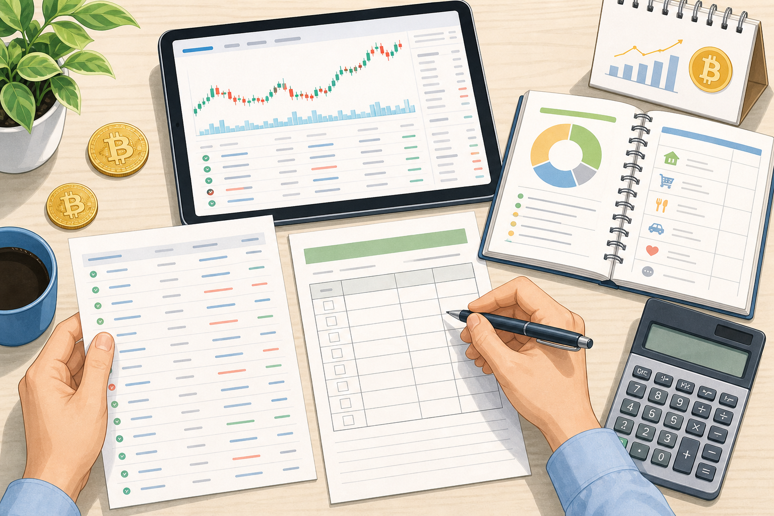 ビットコイン取引履歴と税金記録を家計簿で確認する机上