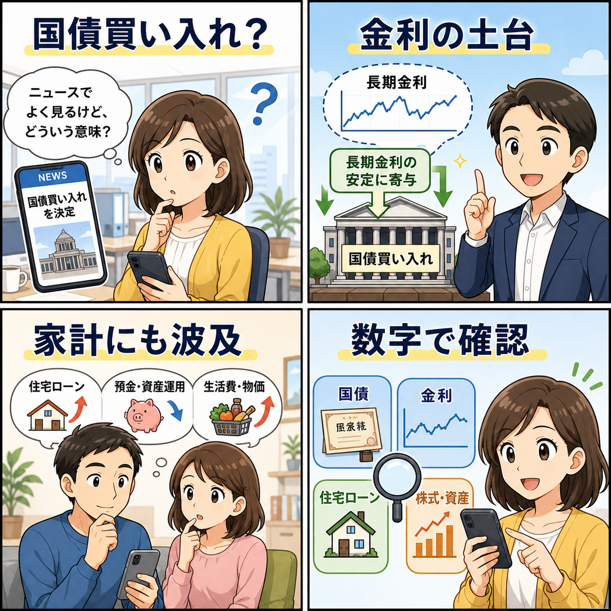 国債買い入れを4コマで説明する漫画