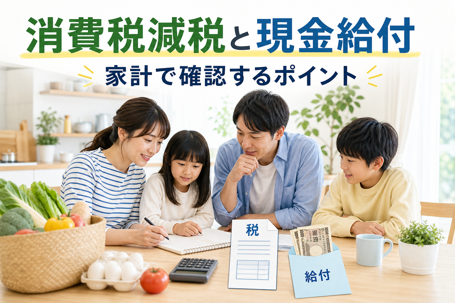 消費税減税と現金給付を家計簿で確認する家族