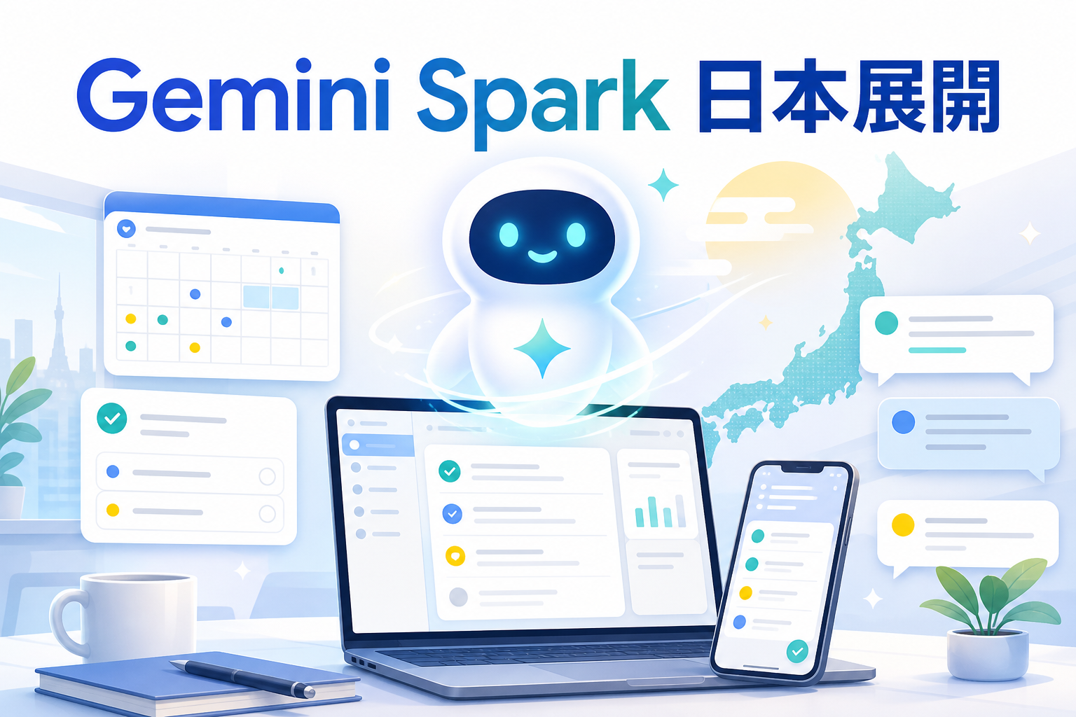 Gemini Sparkの日本展開と継続タスク活用を表すイメージ