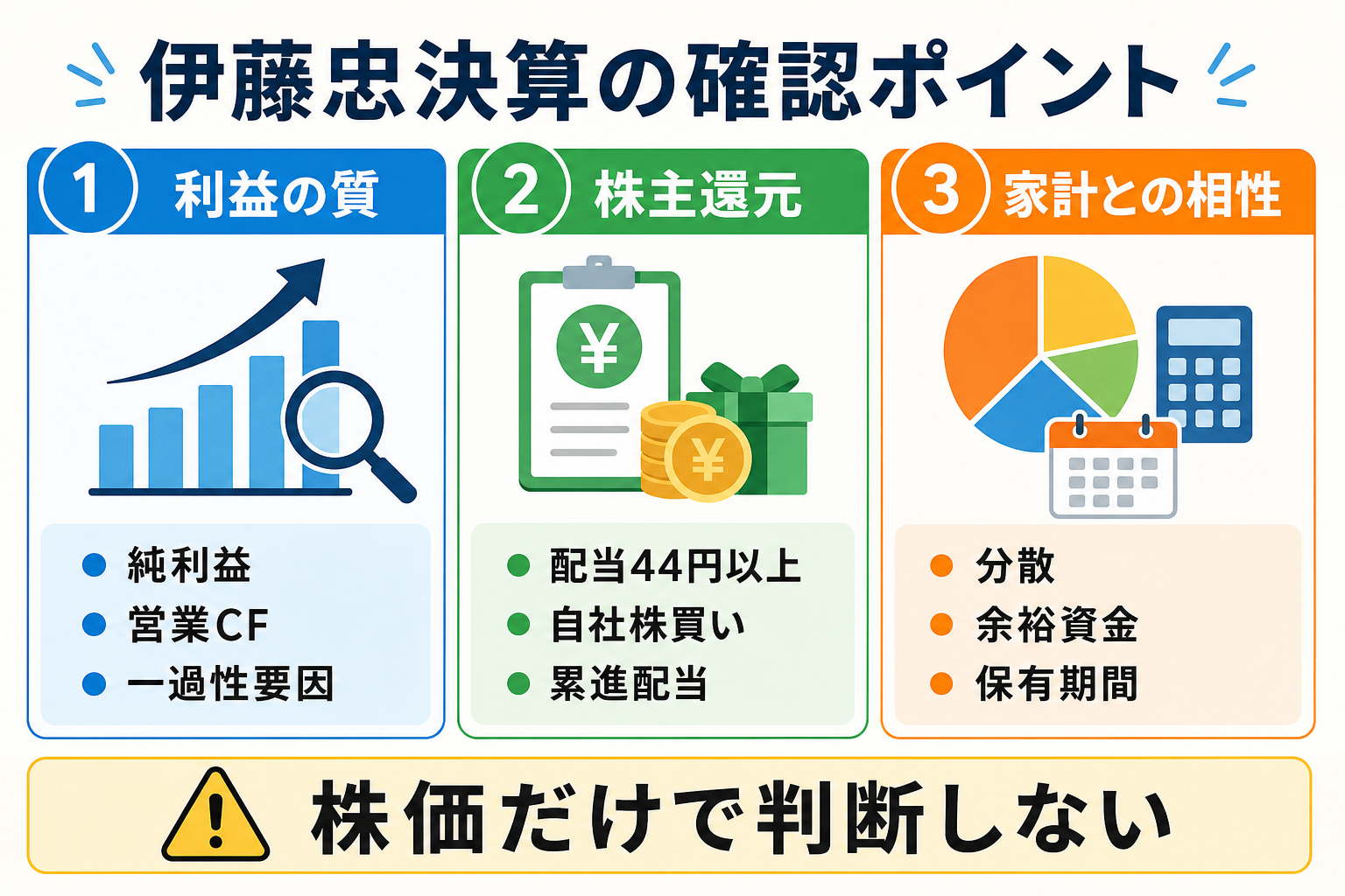 伊藤忠決算の利益の質と株主還元と家計確認ポイント