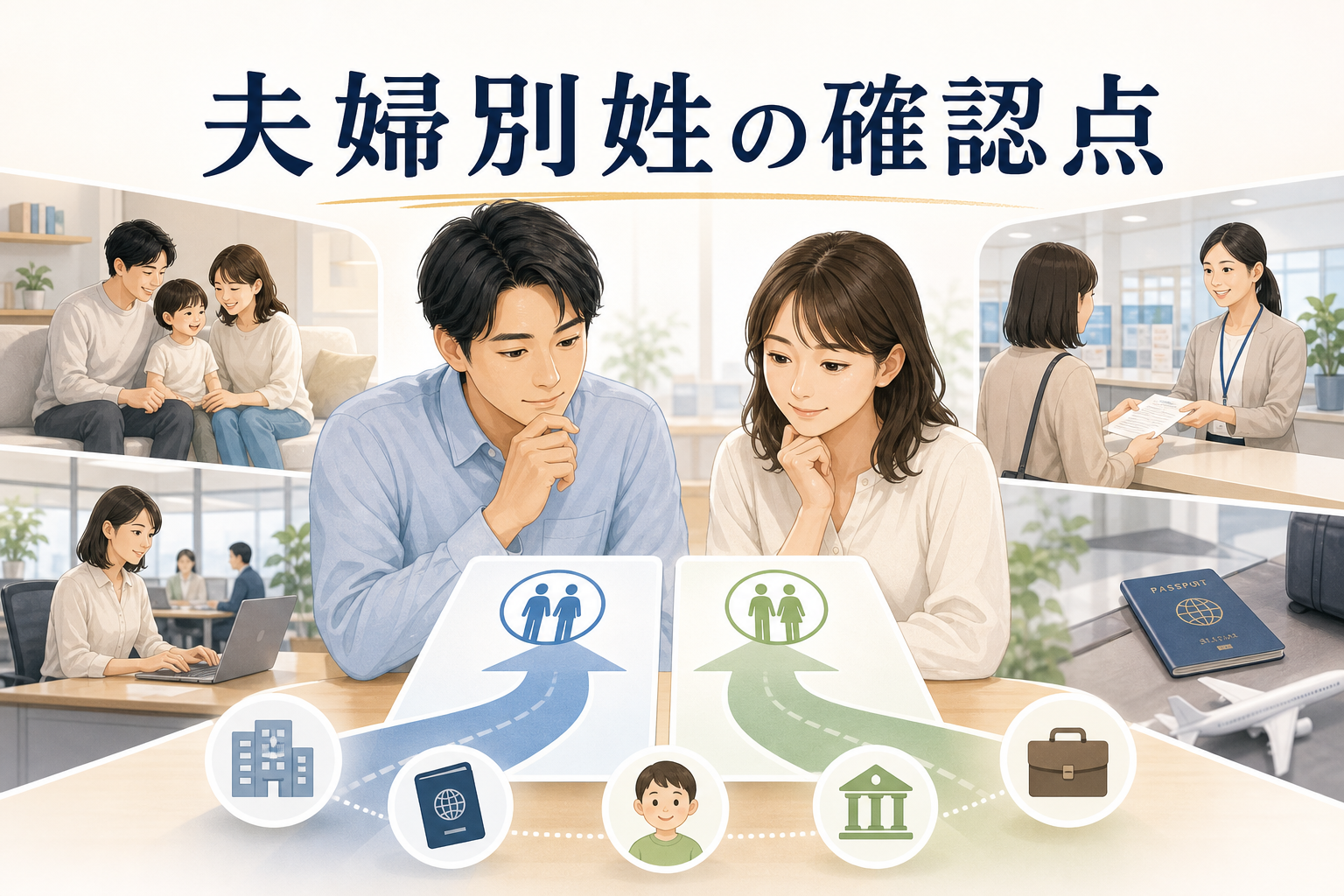 夫婦別姓と通称使用の確認点を示すアイキャッチ