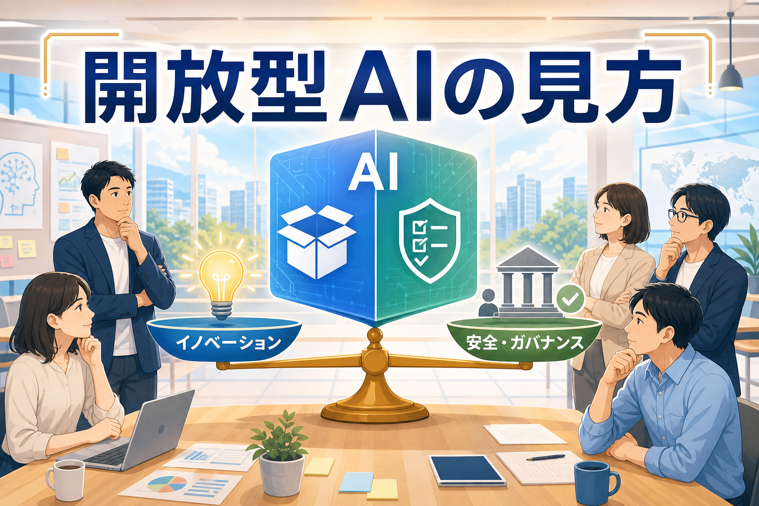 開放型AIと安全確認を天秤で示す図