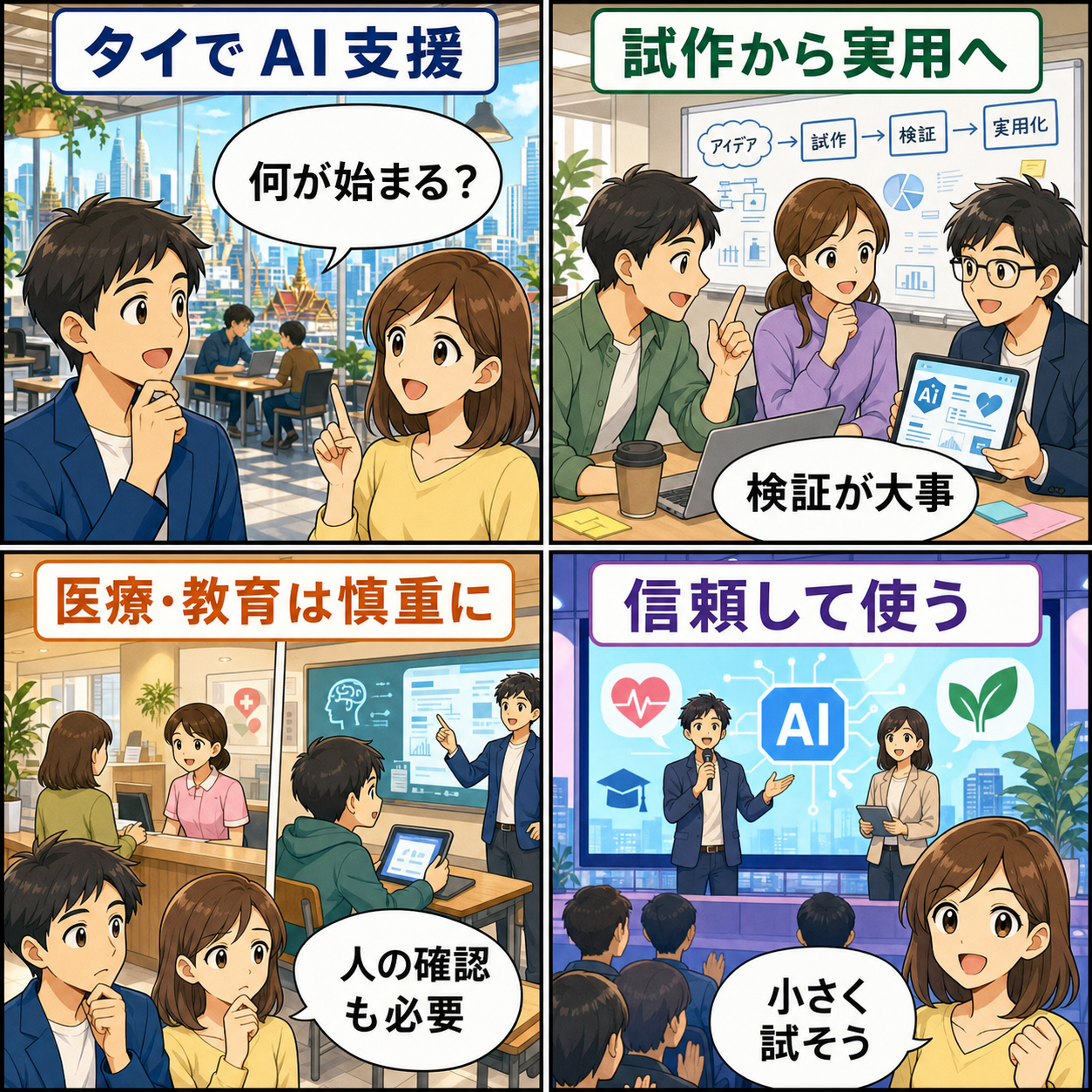 タイのAIアクセラレーター発表を4コマで説明する画像