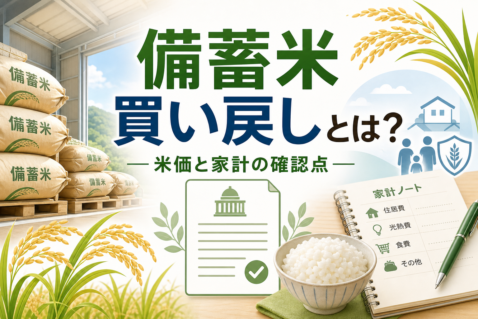 備蓄米買い戻しと米価家計の確認点を示すアイキャッチ