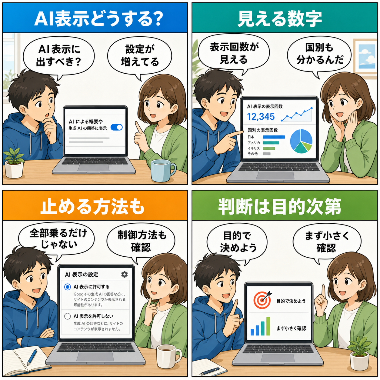 Search ConsoleのAI表示設定を考える4コマ漫画