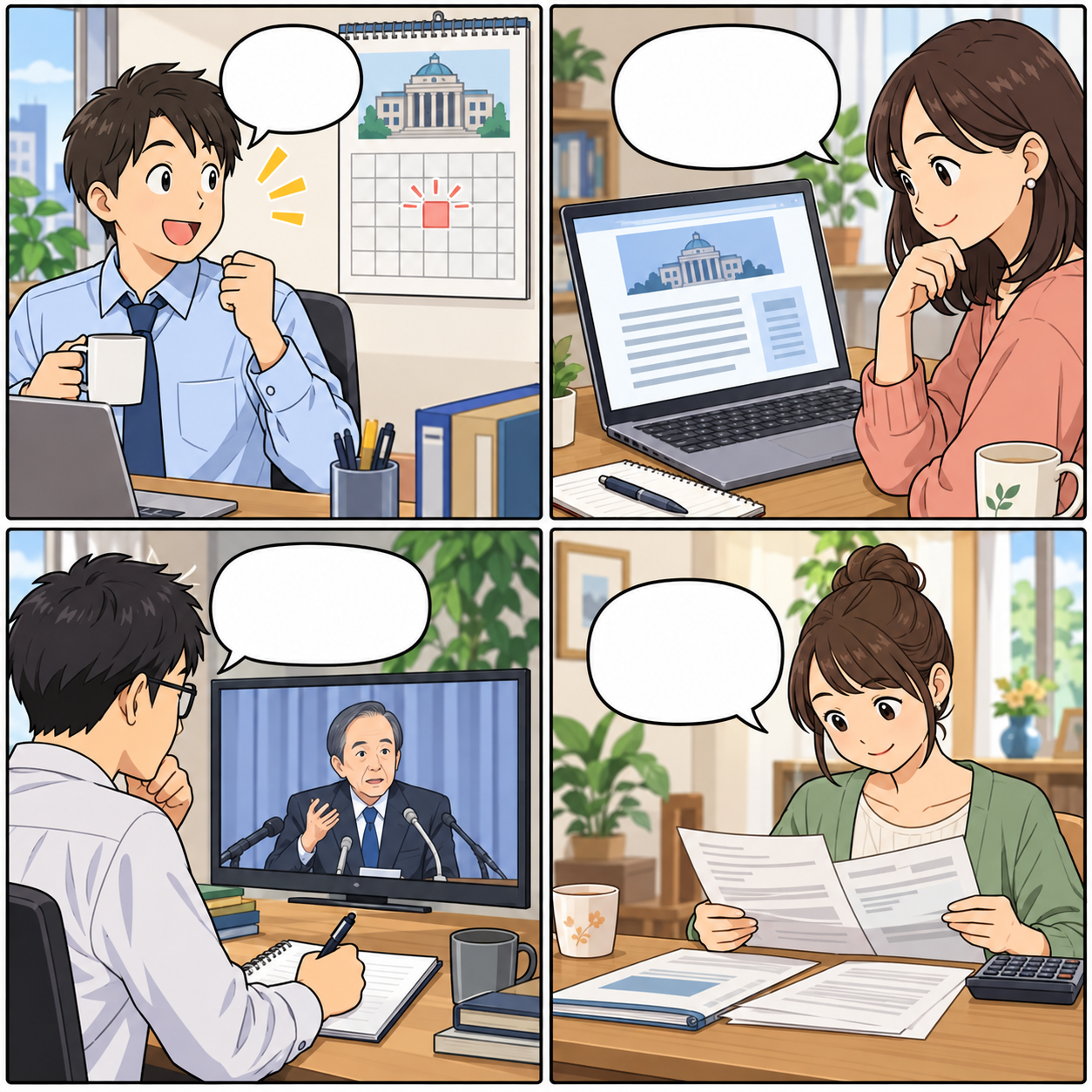 日銀会合の情報を順に確認する4コマ