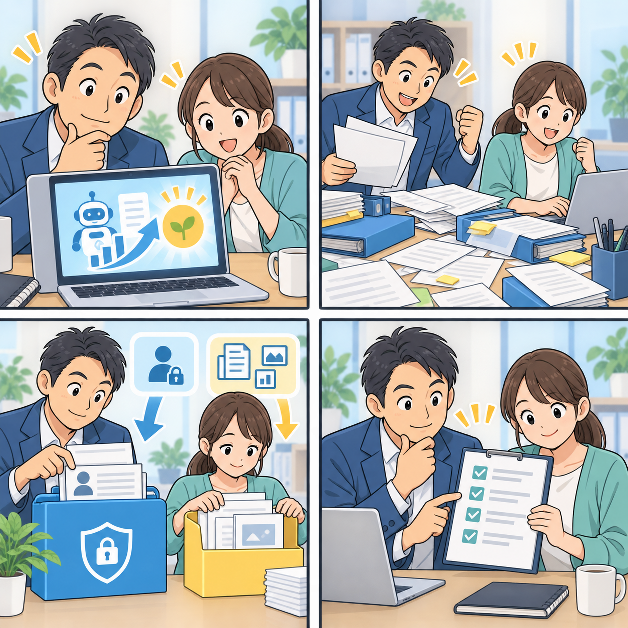 AI導入補助金の準備でデータを仕分ける4コマ