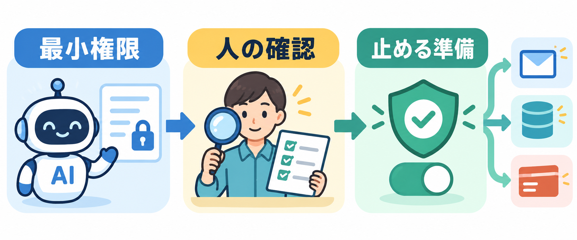 AI利用の最小権限と人の確認の流れ