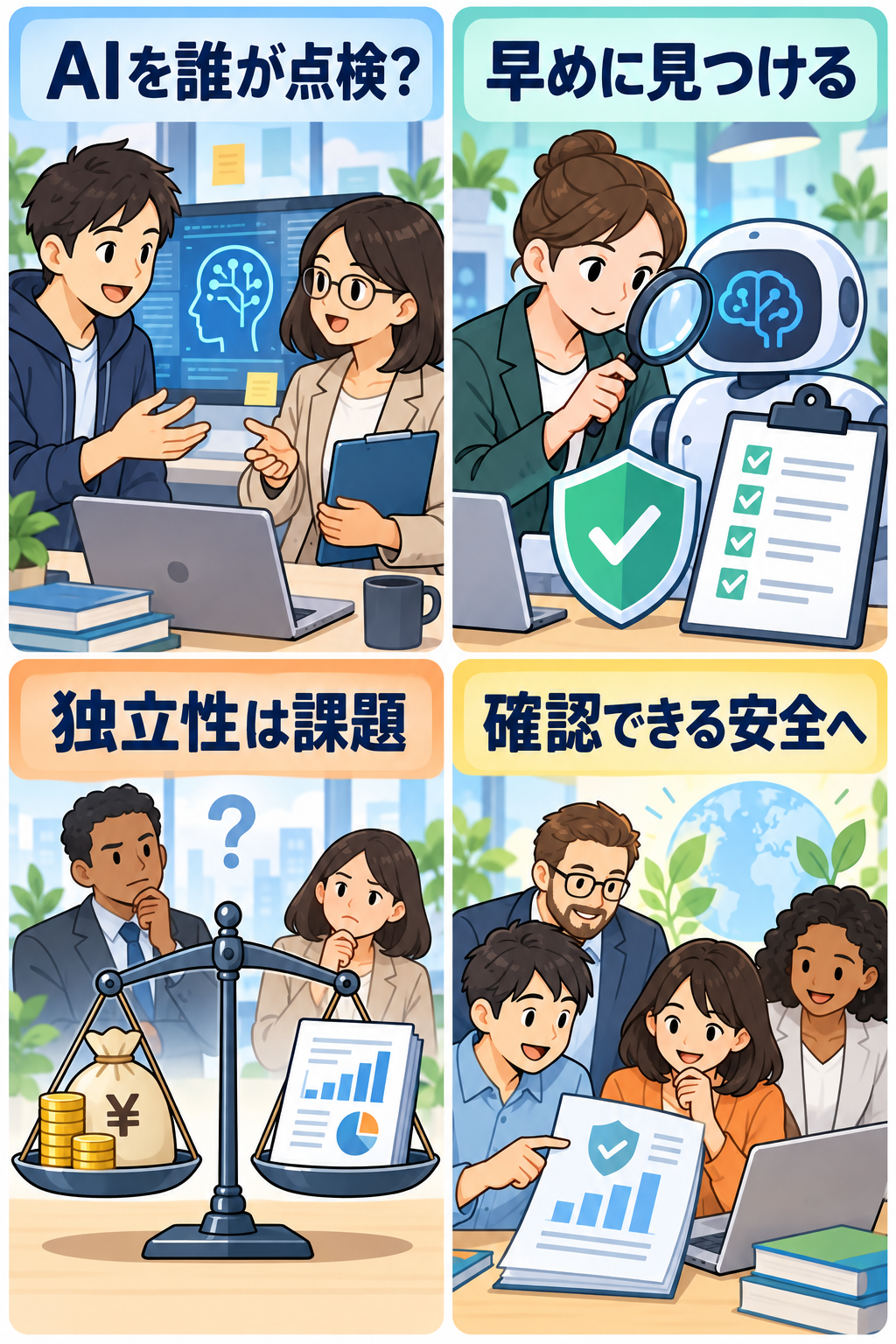 AI評価を開発から報告と改善へつなぐ4コマ漫画