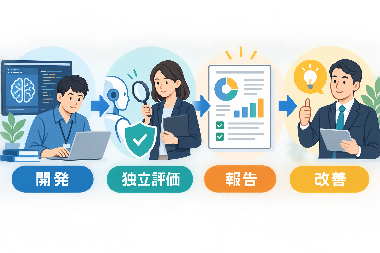 AI開発、独立評価、報告、改善を人がつなぐ確認フロー
