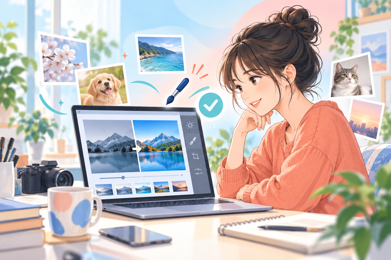 AI画像編集を確認するパソコン利用者