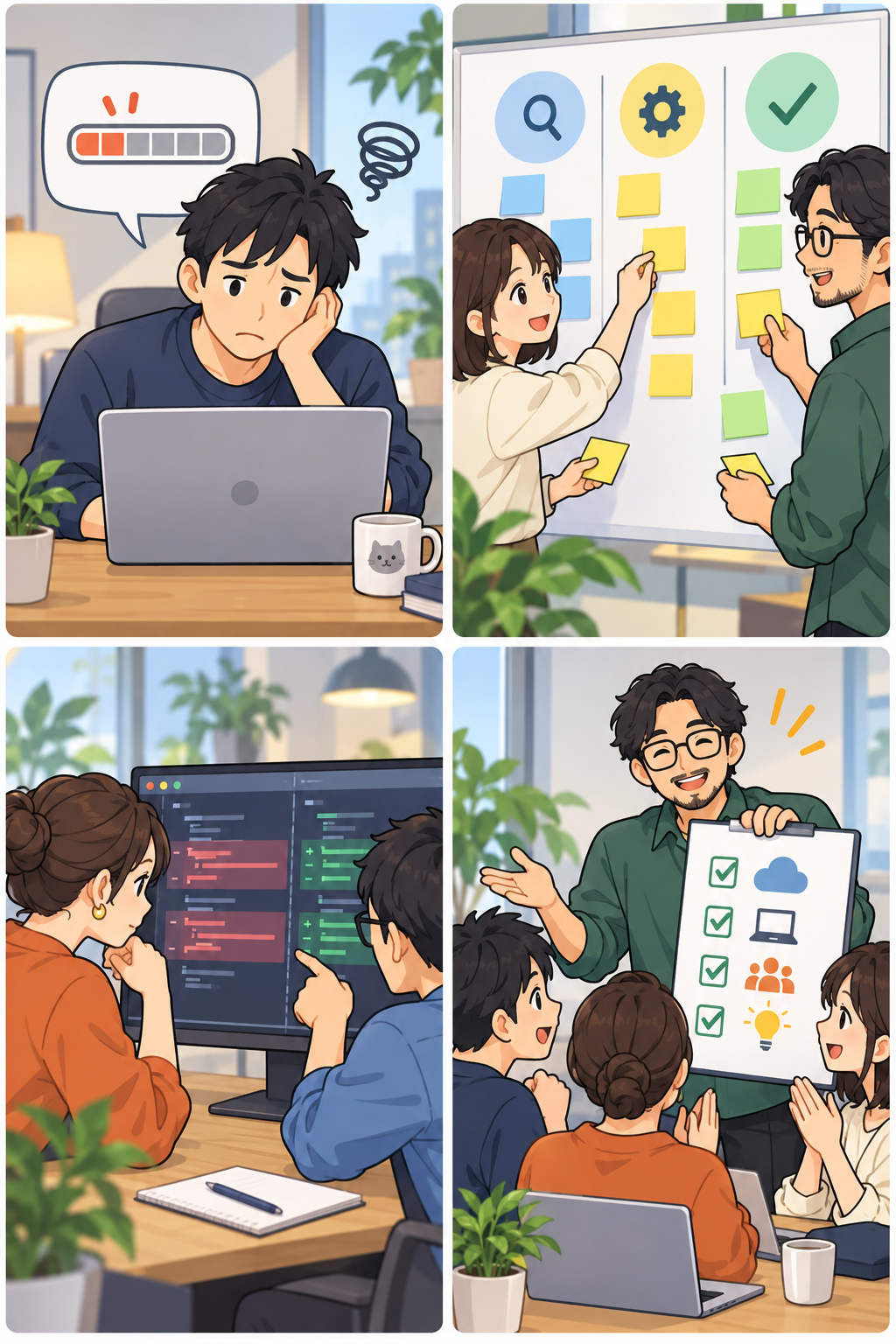 利用上限に備える開発チームの4コマ漫画