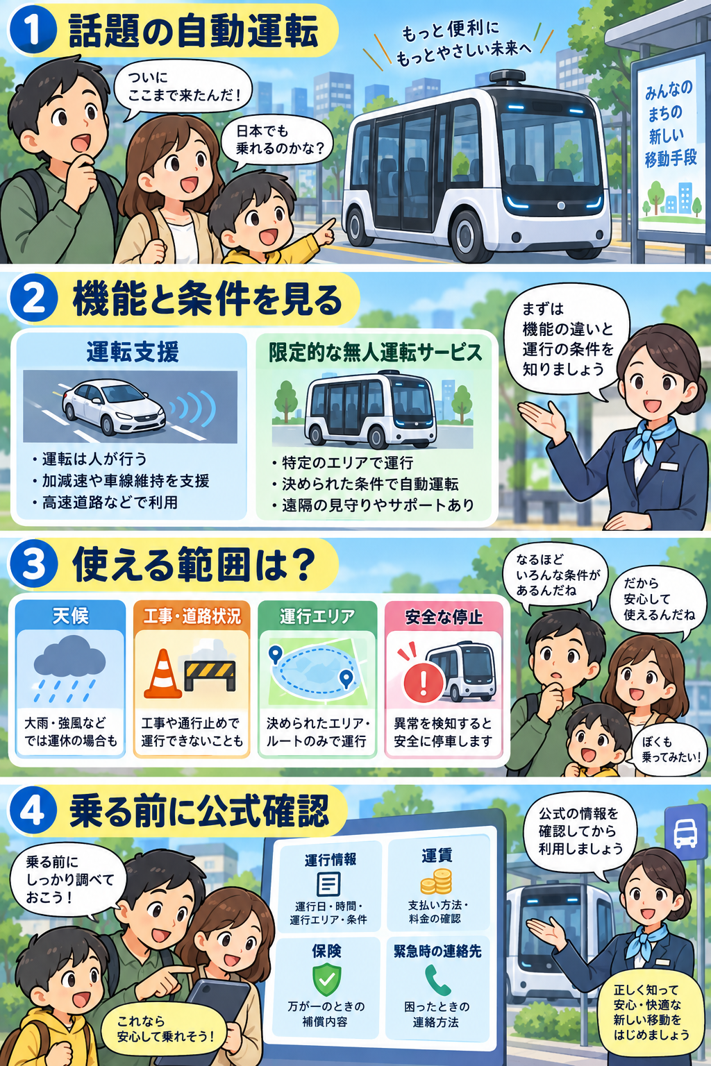 自動運転の利用前に確認する4コマ漫画