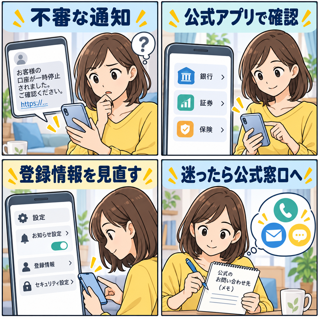 金融アプリの個人情報確認4コマ
