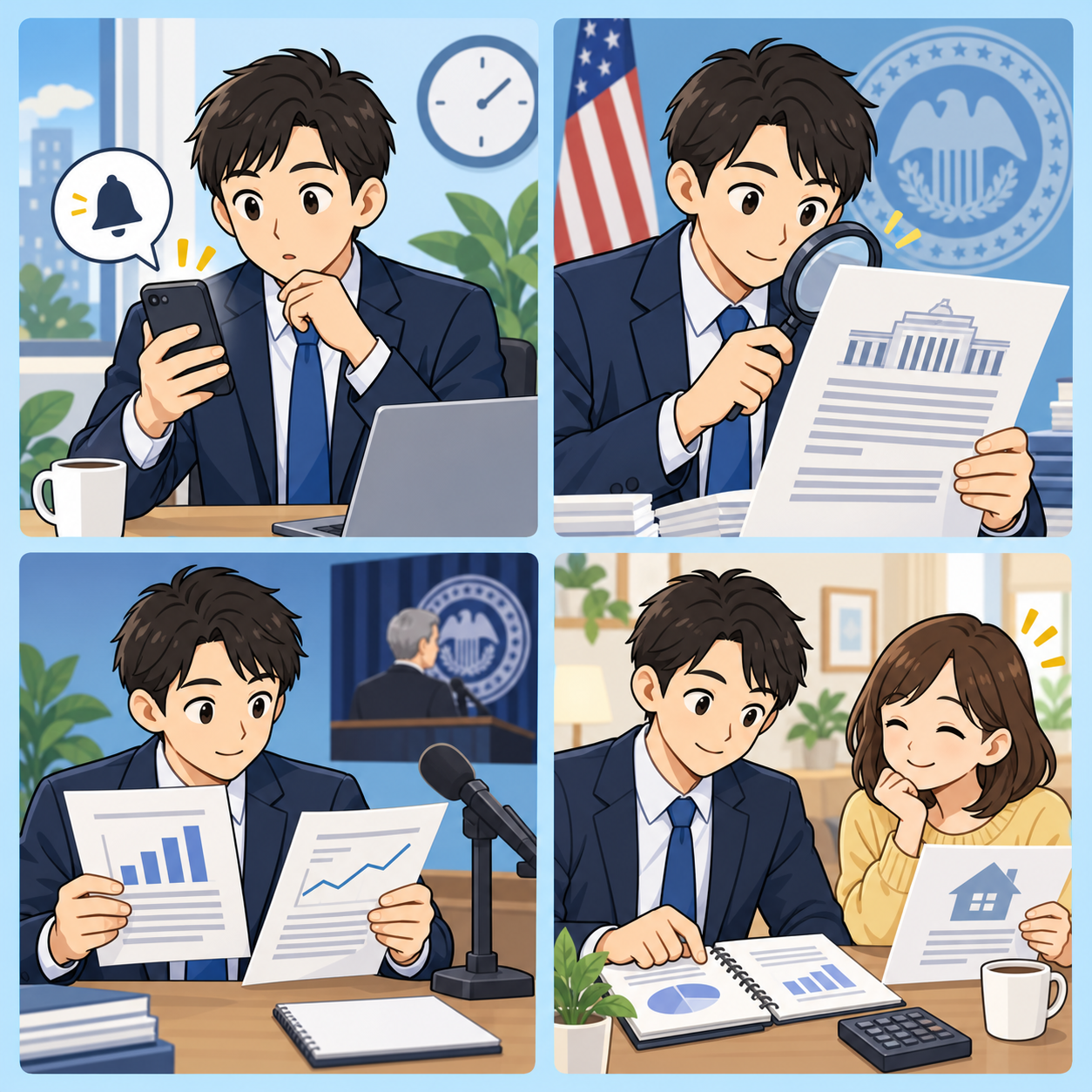 FOMCの公式資料を確認する4コマ漫画