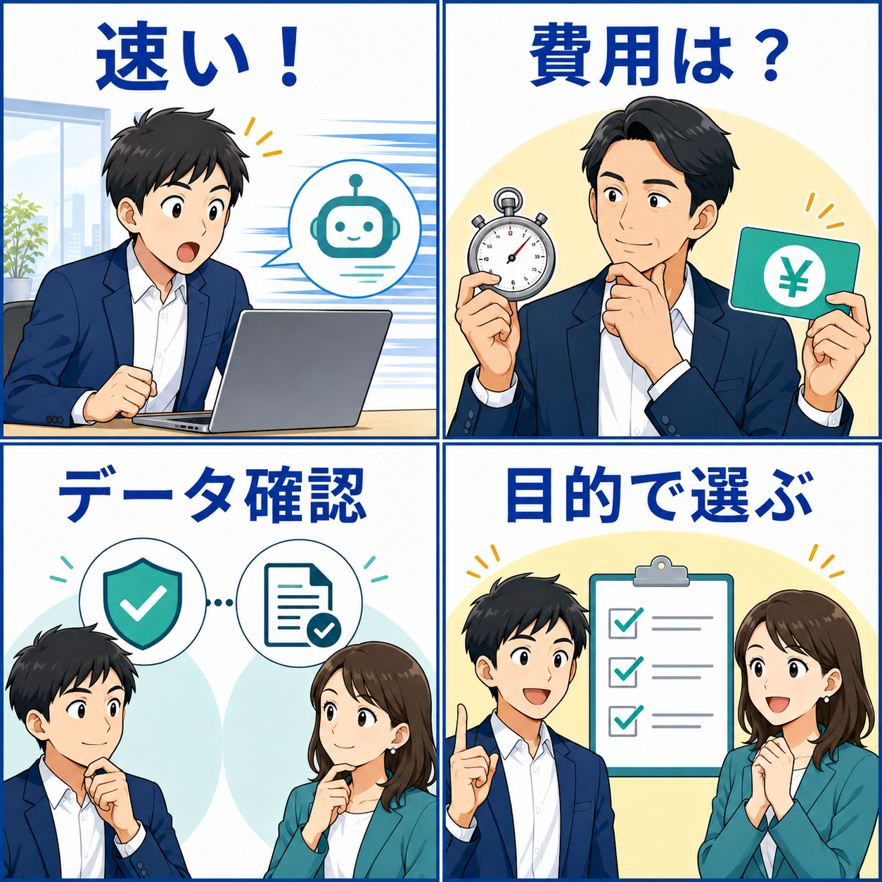 Gemini 3.8 Flashを使う前に確認したい4つの場面を描いた4コマ