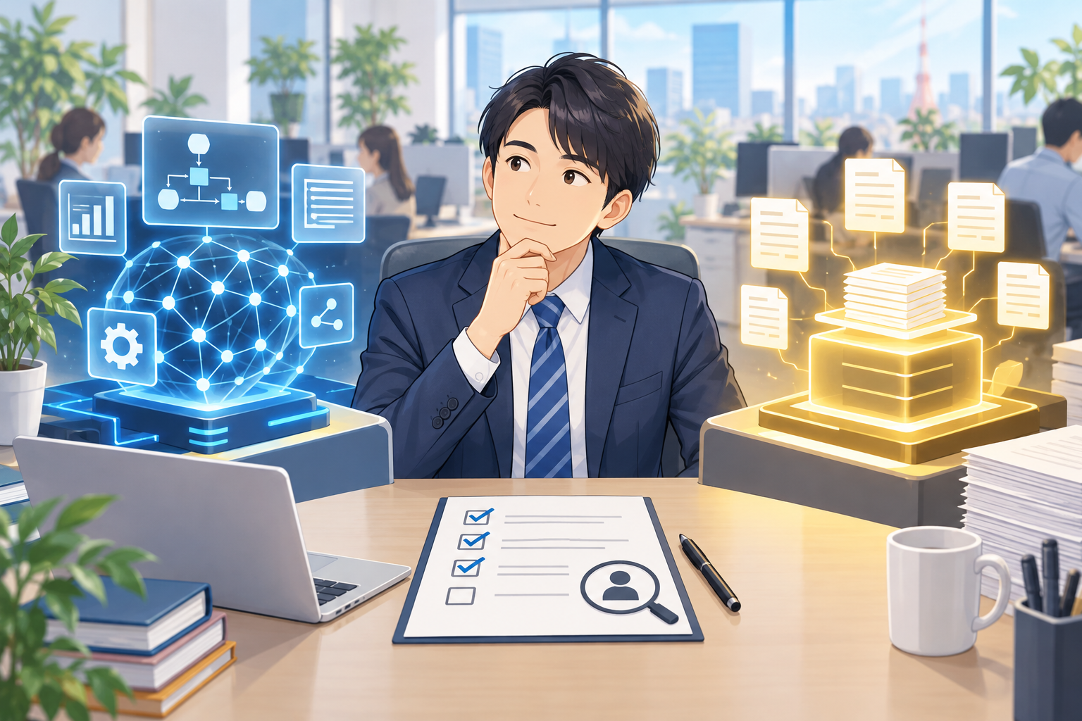 GPT-6の用途を比較して確認する会社員