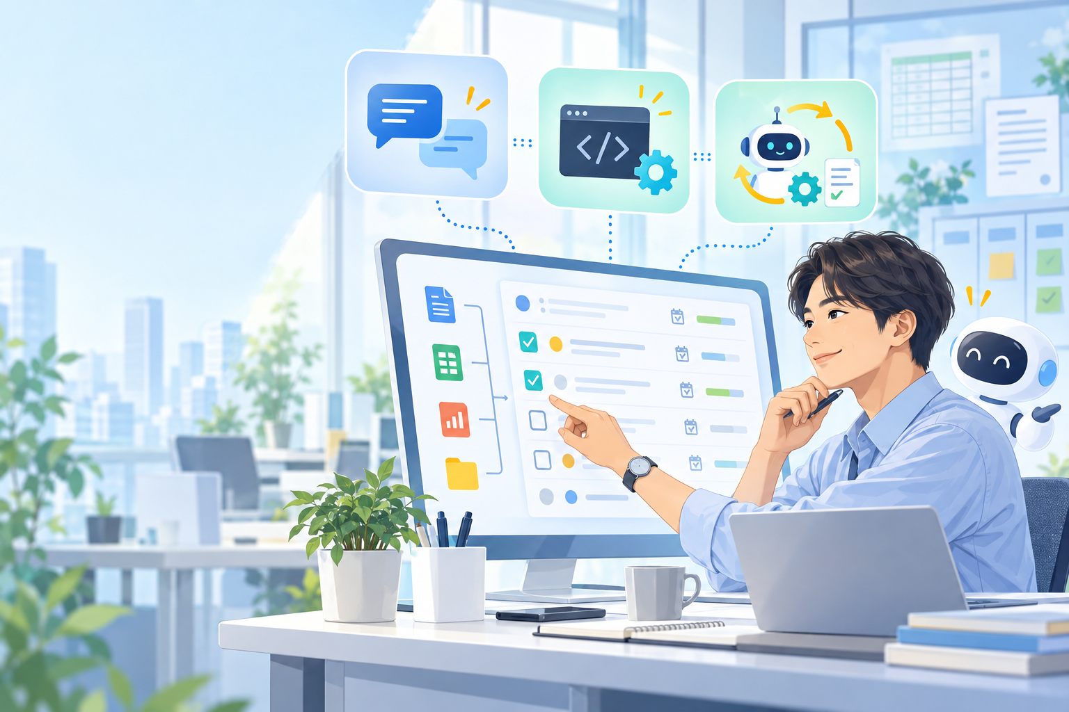 仕事のAI自動化を人が確認するイメージ