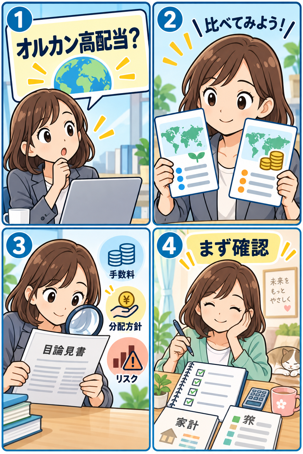 オルカン高配当を確認する4コマ