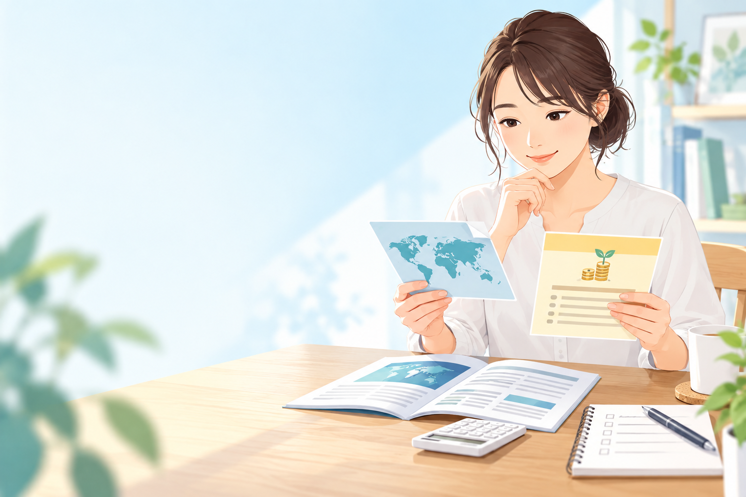 目論見書と家計を確認する投資家