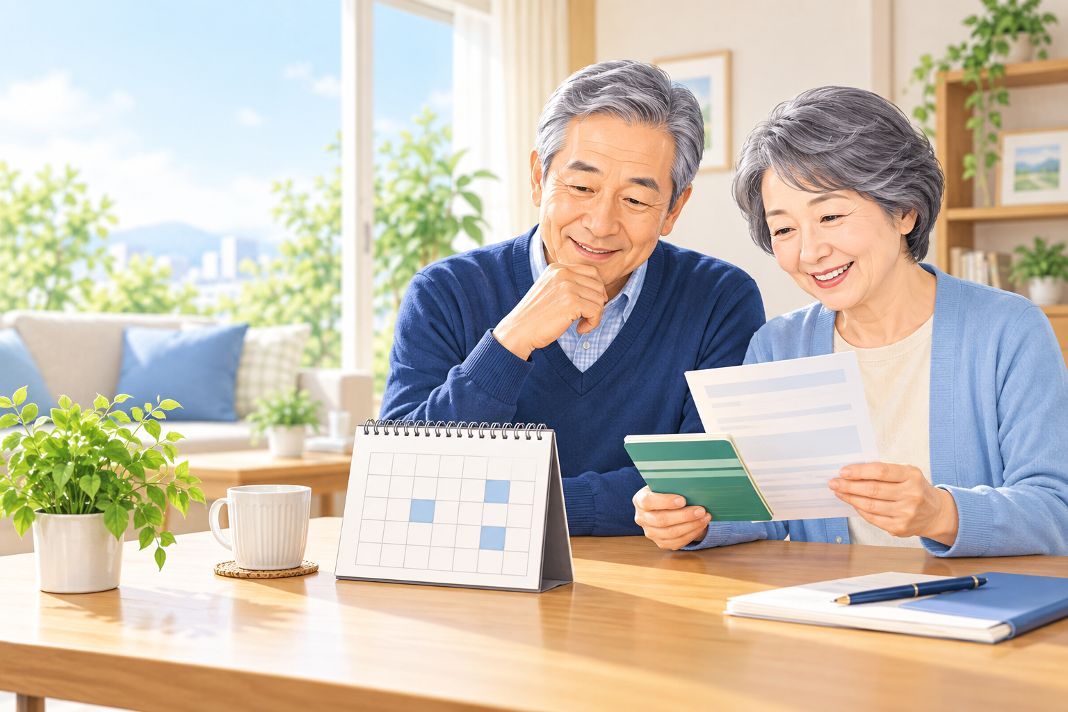 年金支給日を確認する夫婦