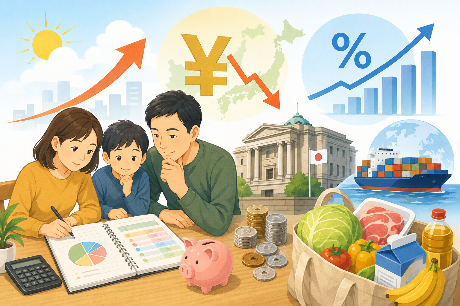 リフレと円安や金利を家計で確認する図