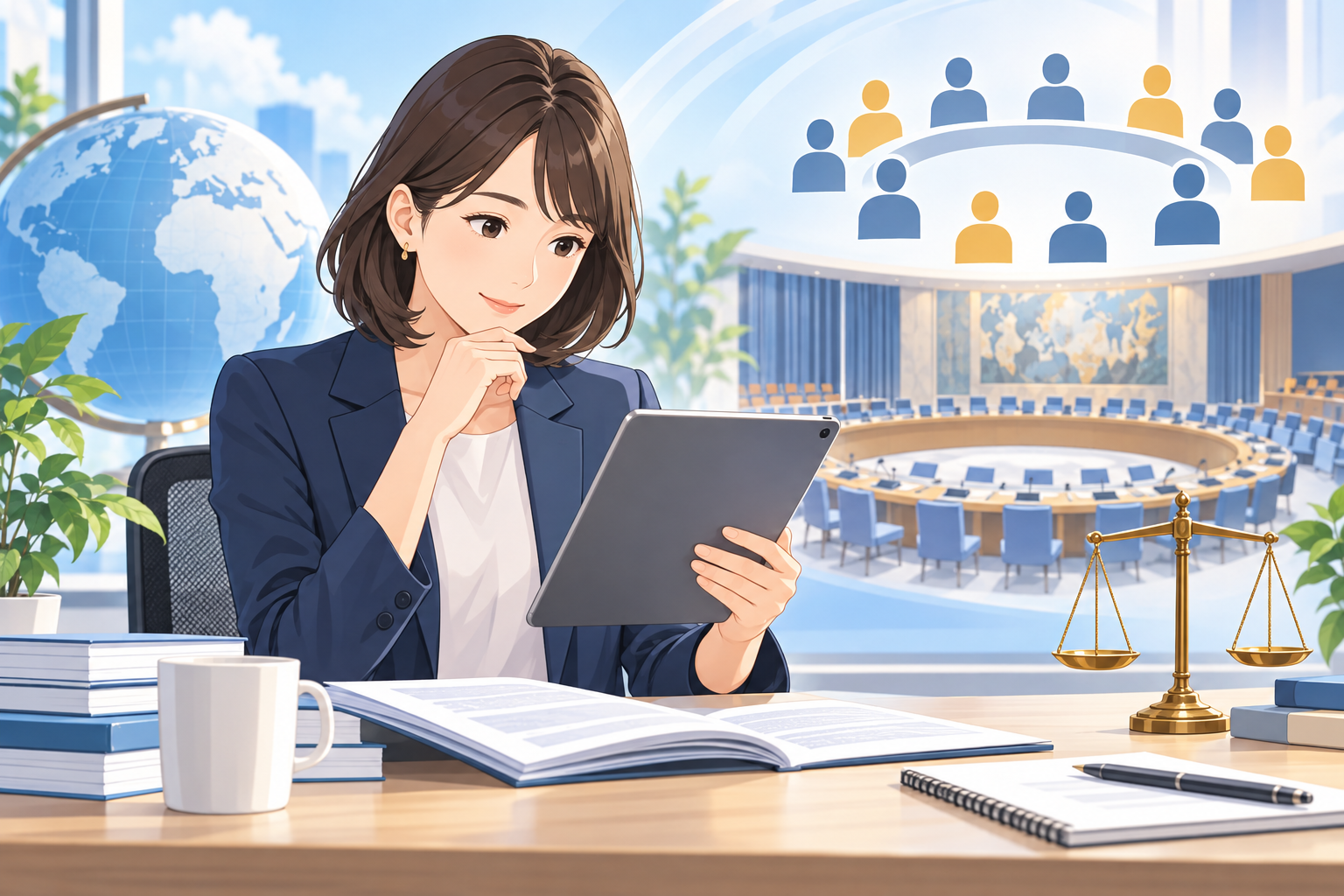安保理改革の資料を確認する人