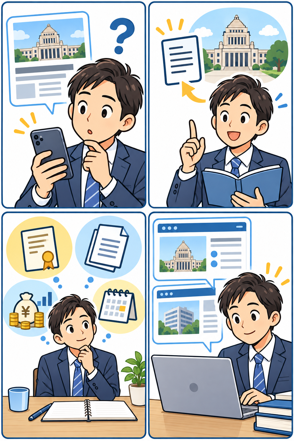 問責決議案の確認手順を示す4コマ