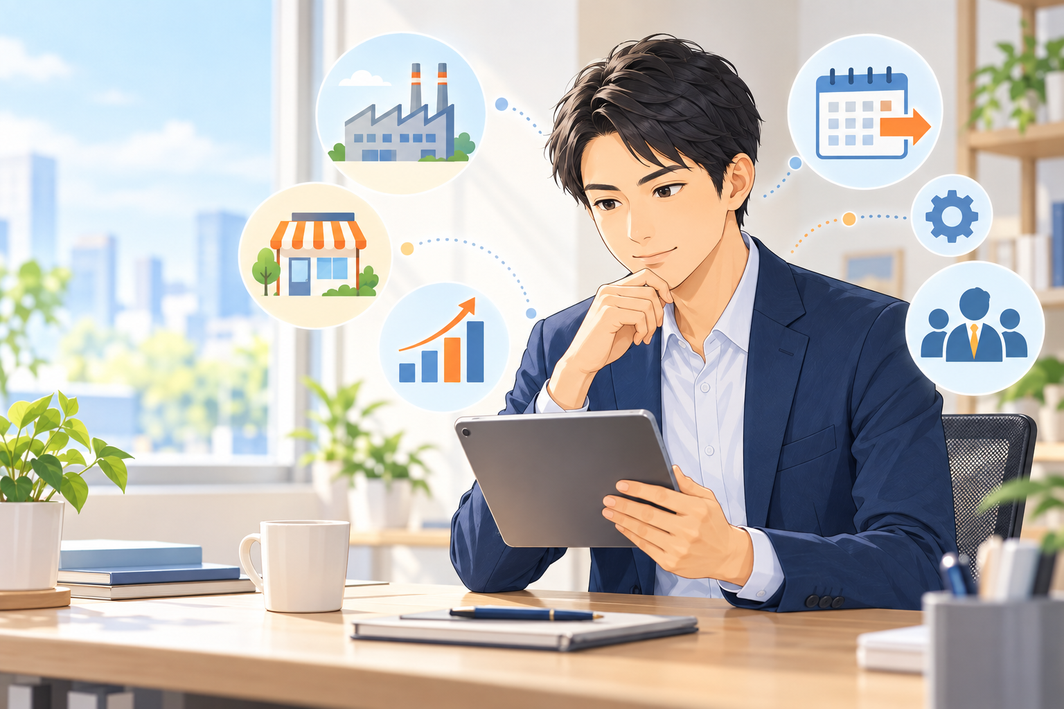 日銀短観の資料を確認する会社員