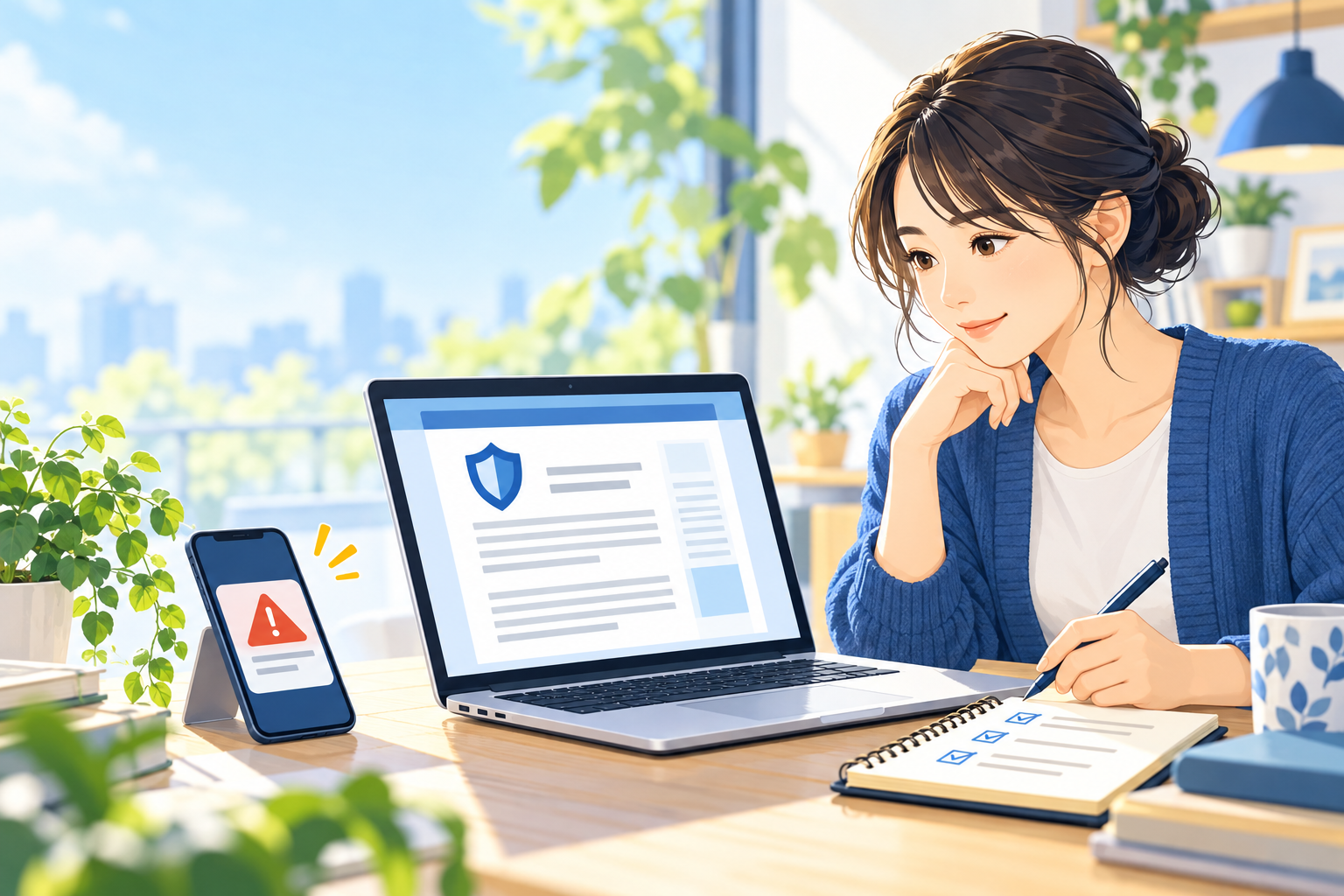 公式情報を確認するノートPCとスマートフォン