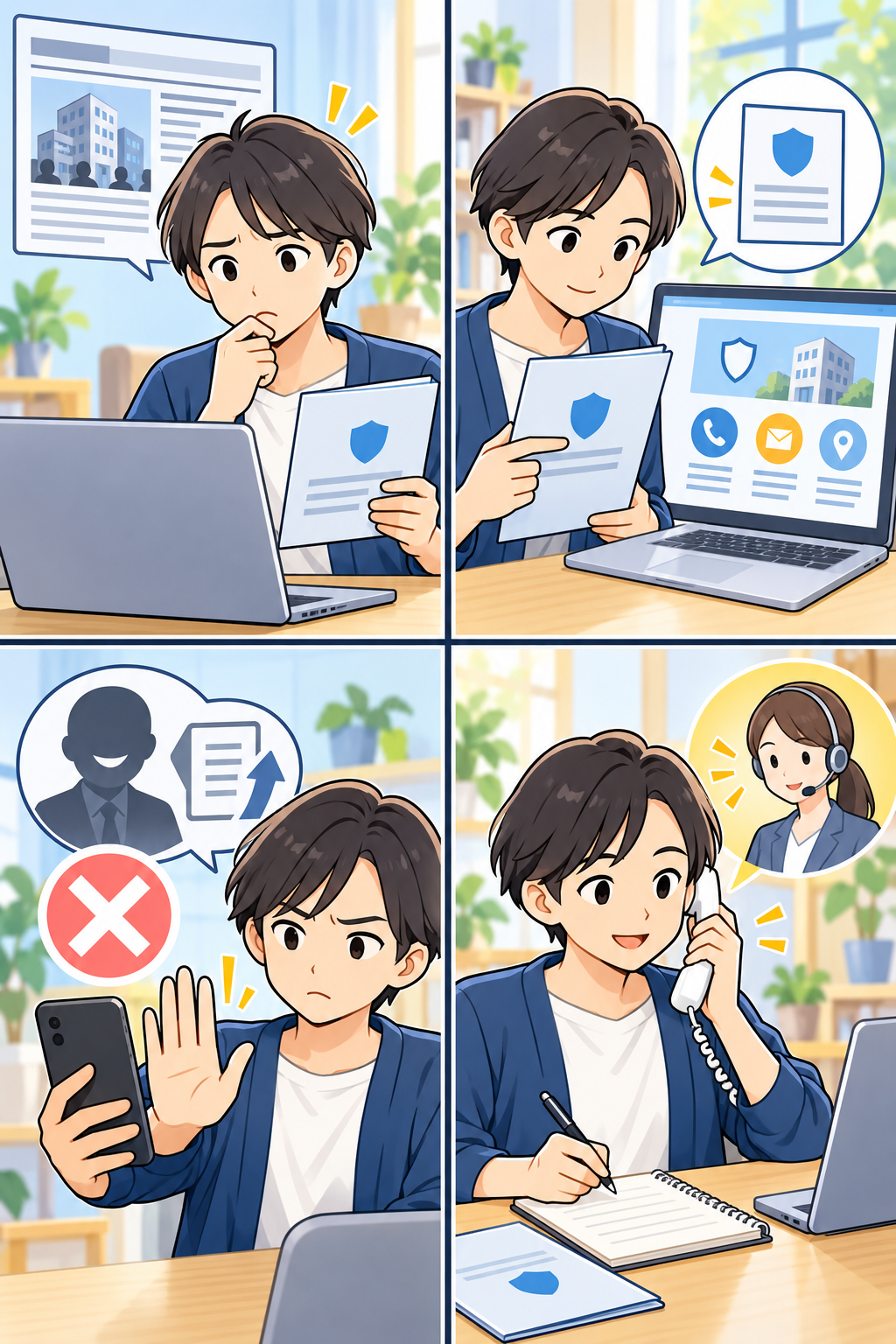 生命保険の契約内容と相談先を確認する4コマ