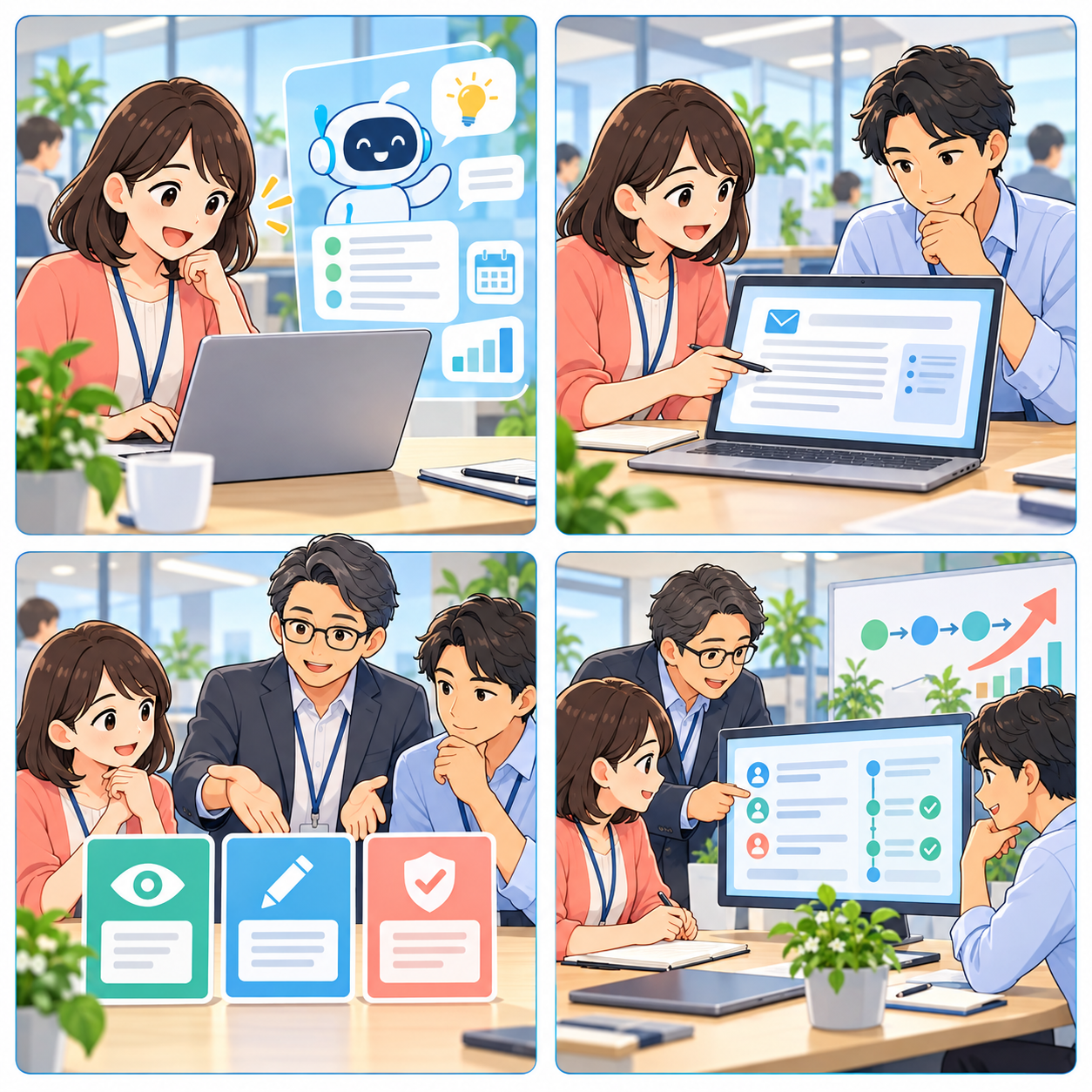 AIへの依頼から確認と実行管理までを描く4コマ漫画
