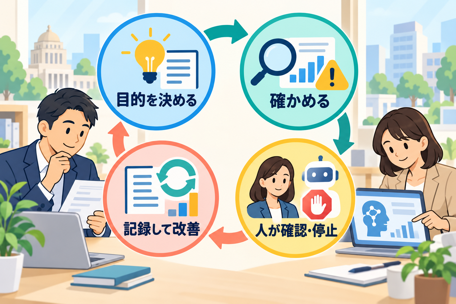 AI導入で目的と人の確認を循環させるイメージ