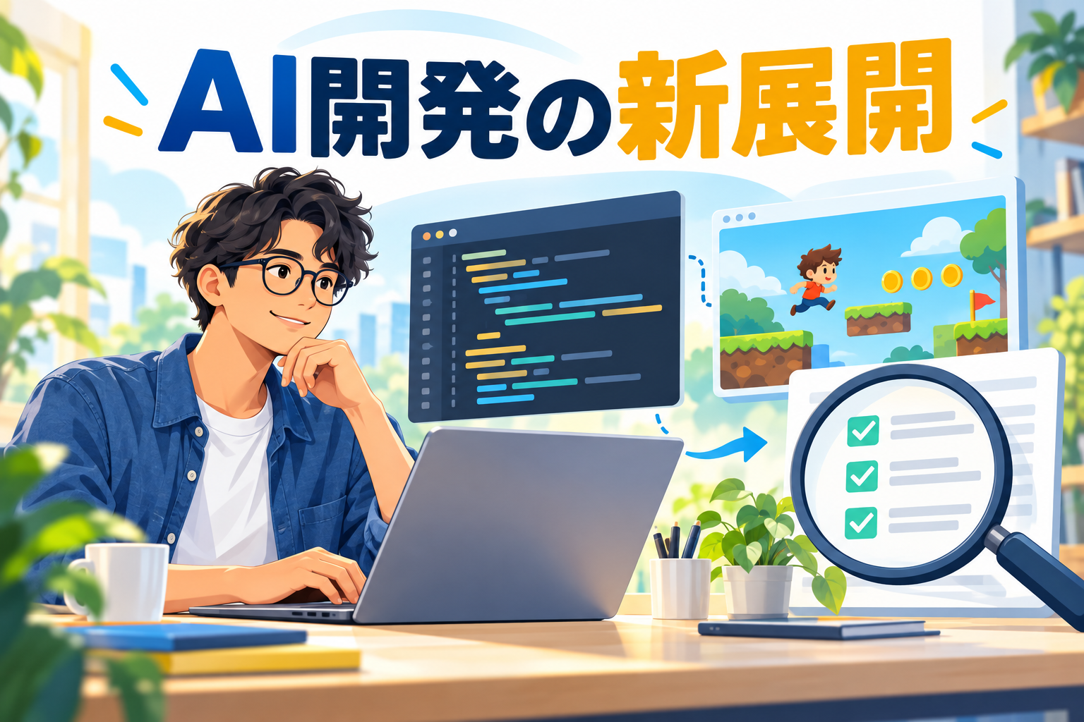 AI開発の試作と確認を行う開発者のイラスト