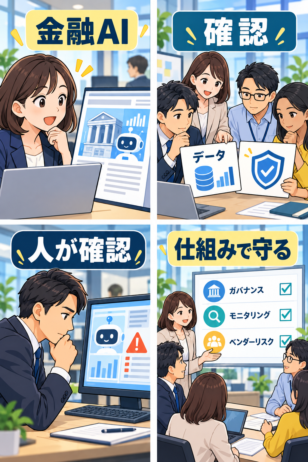 金融機関のAIリスク管理を確認する4コマ