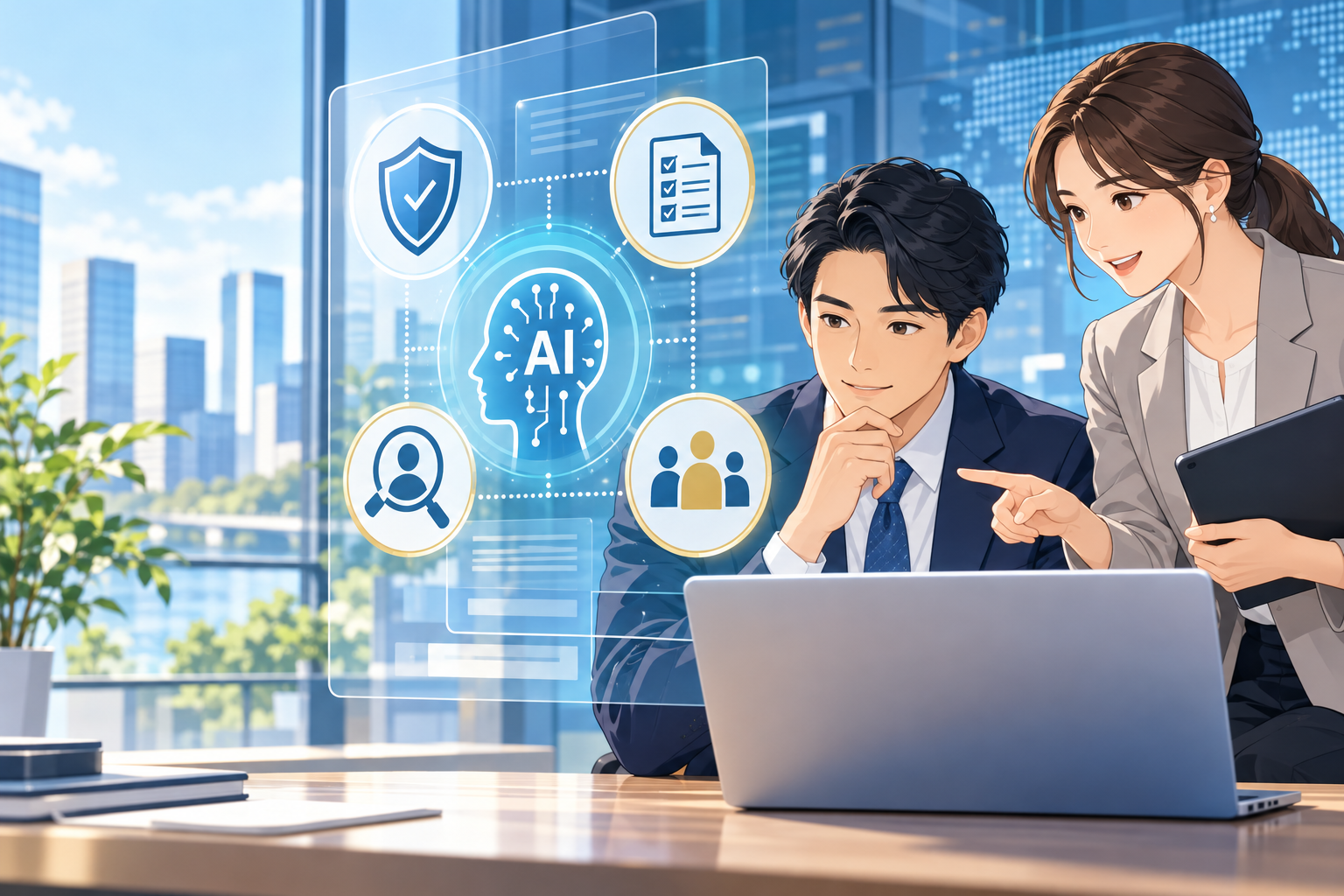 AIのリスク管理を確認する金融機関の担当者