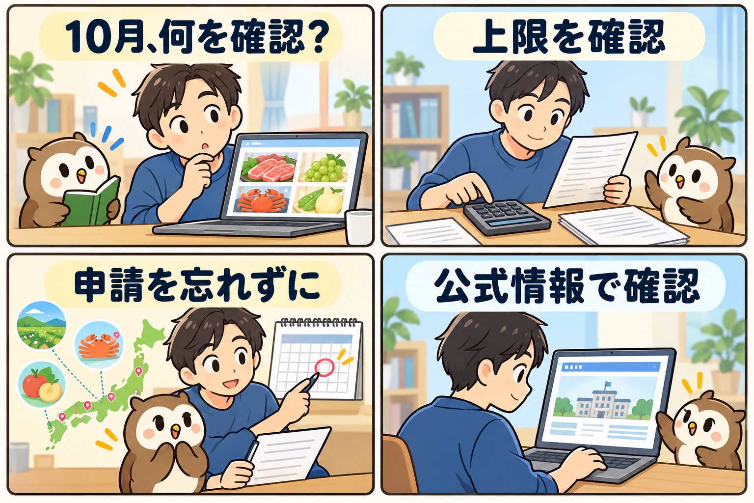 ふるさと納税の確認手順を伝える4コマ
