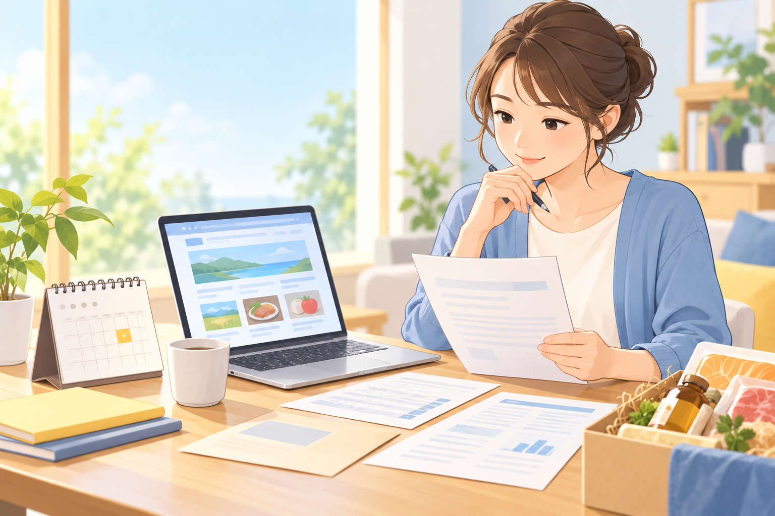 受領証とカレンダーを確認するふるさと納税利用者