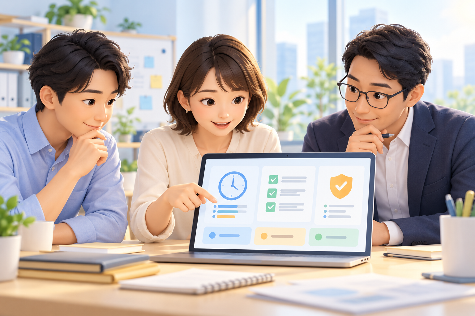 生成AI活用の評価画面を確認する職場チーム