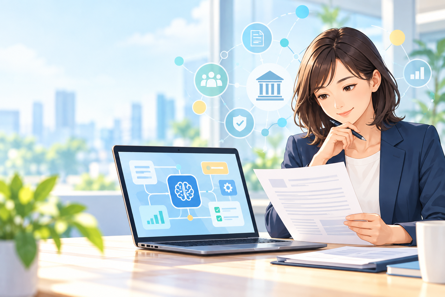 AIの資料と公式情報を確認する職員