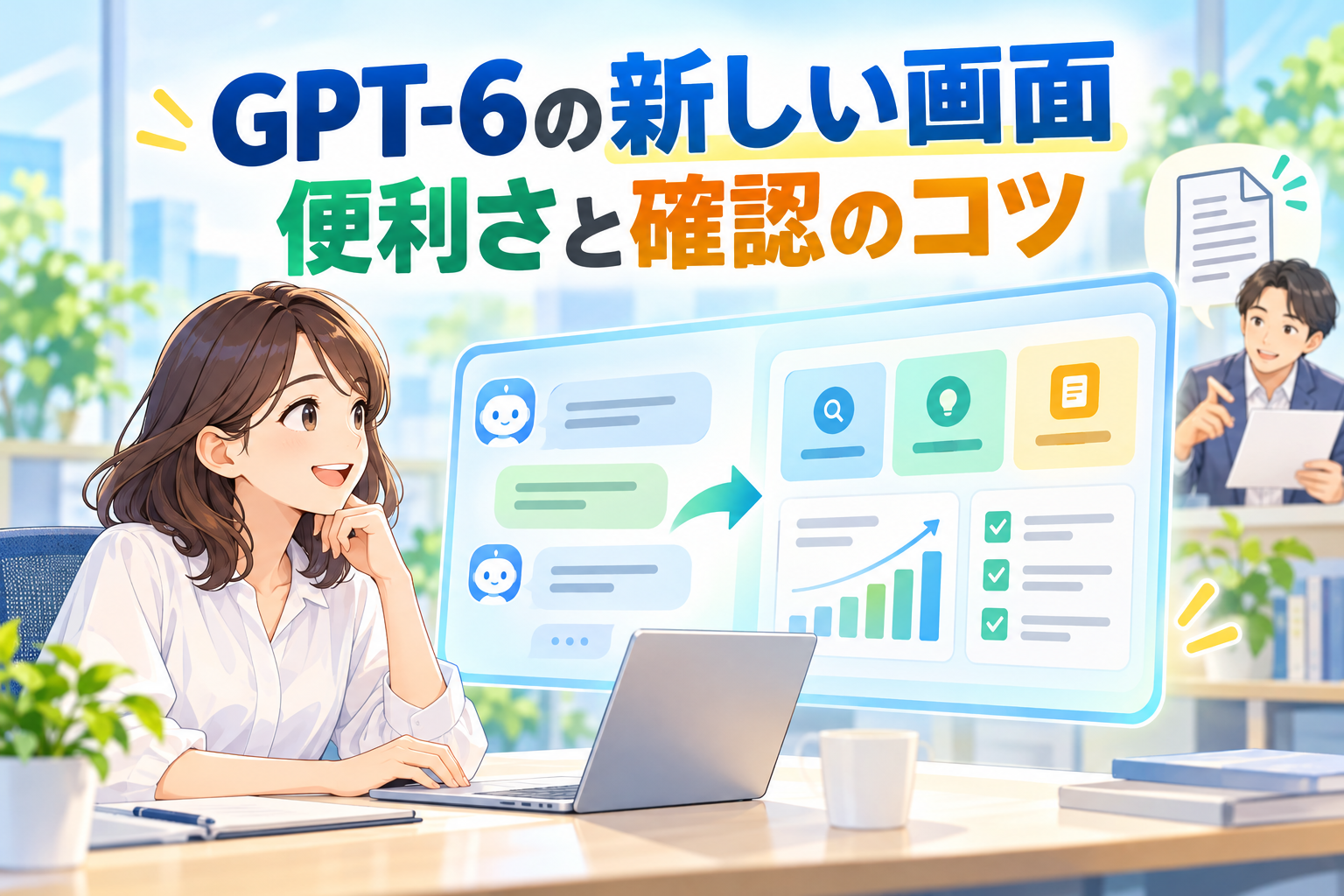 GPT-6の対話画面と確認の大切さを描いたアイキャッチ