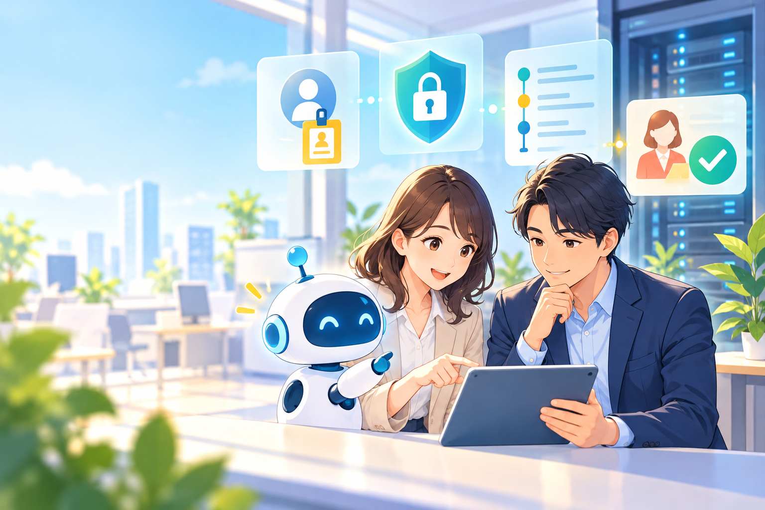 AIエージェントの権限と記録を確認する会社員