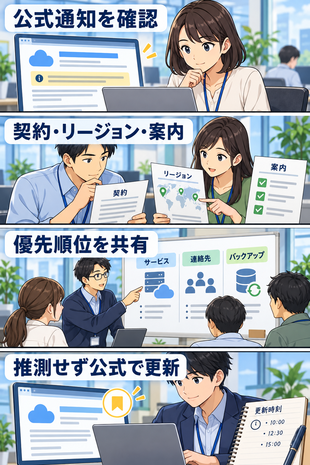 IDCFクラウドの公式通知を確認する手順4コマ